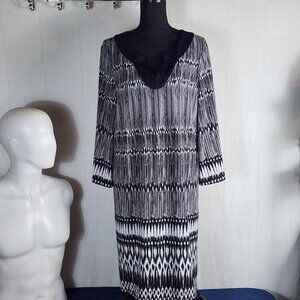 Chico's Black White Abstract Print V-Neck Poly Span Tunic Dress Chico Sz 3 US XL